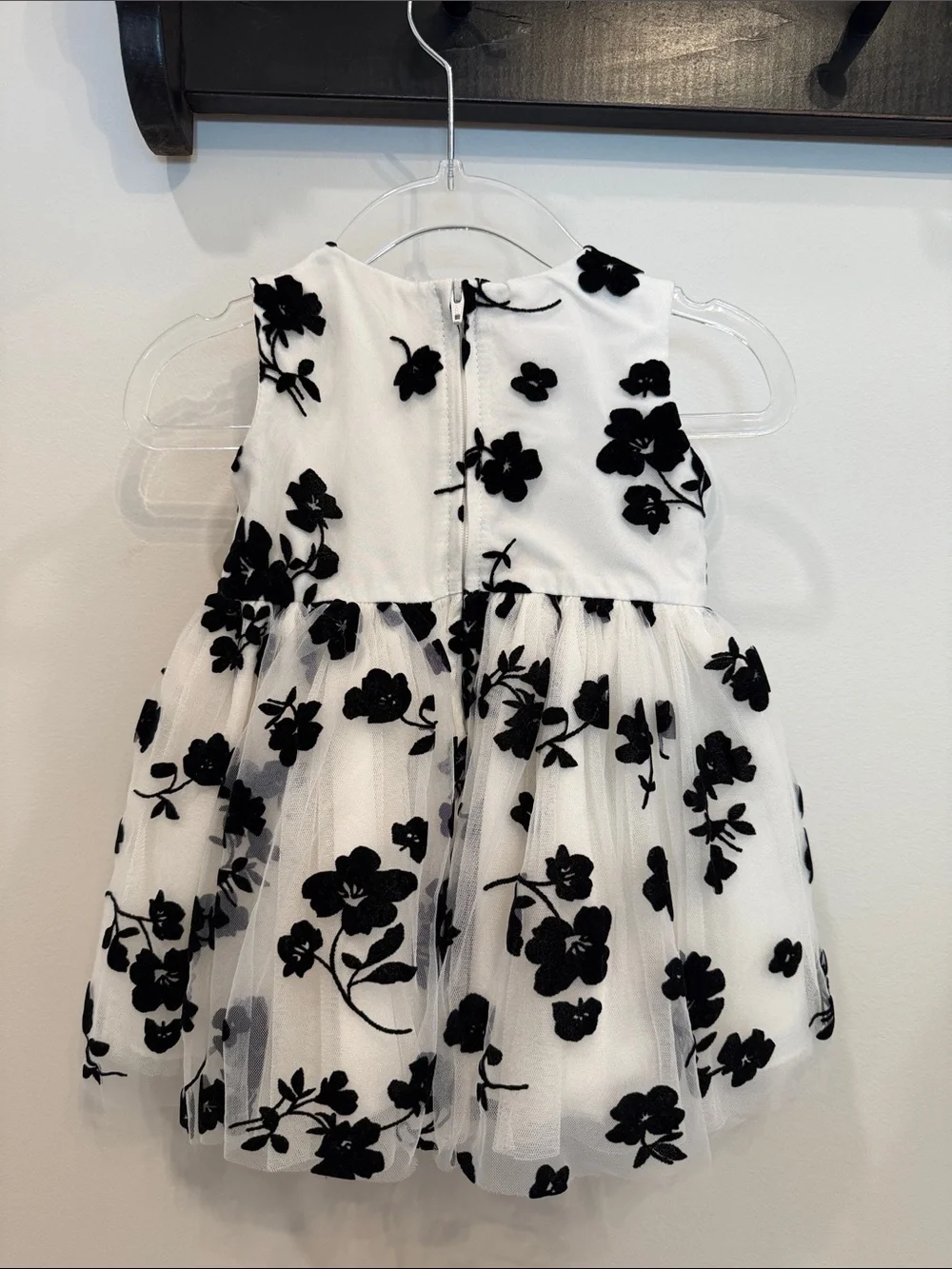 Bonnie Baby Black & White Floral Tulle Dress with Black Faux-Fur Bolero
